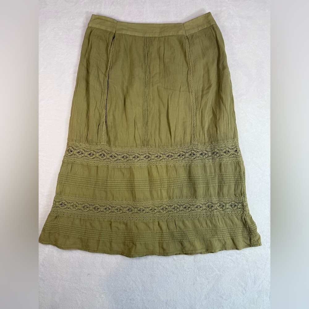 Sundance Green Crochet Boho Festival Maxi Skirt Size L/XL-READ BELOW